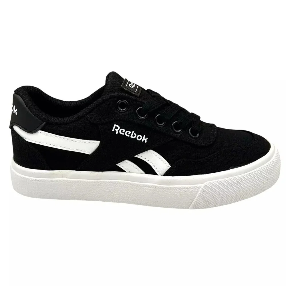 Reebok Little Boys Tech Canvas Casual Sneakers Size 12 Black/White Lace up Shoes